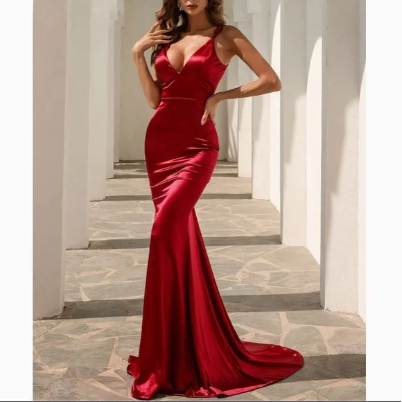 Dresses | Womens Summer Dress Lace Up Back Satin Bridesmaid Prom Evening  Dress | Poshmark